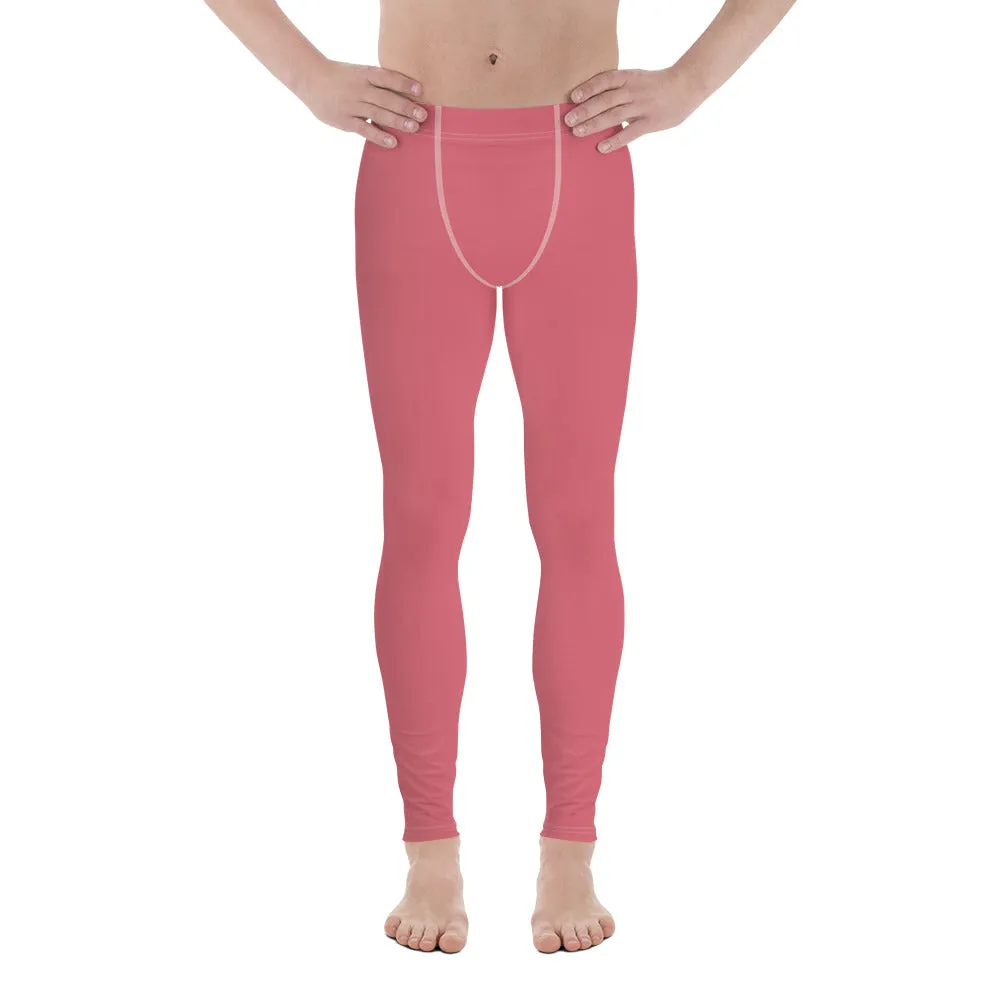 Peach Pink Color Men's Leggings, Solid Pink Color Premium Quality Best Designer Men's Leggings - Made in USA/EU/MX