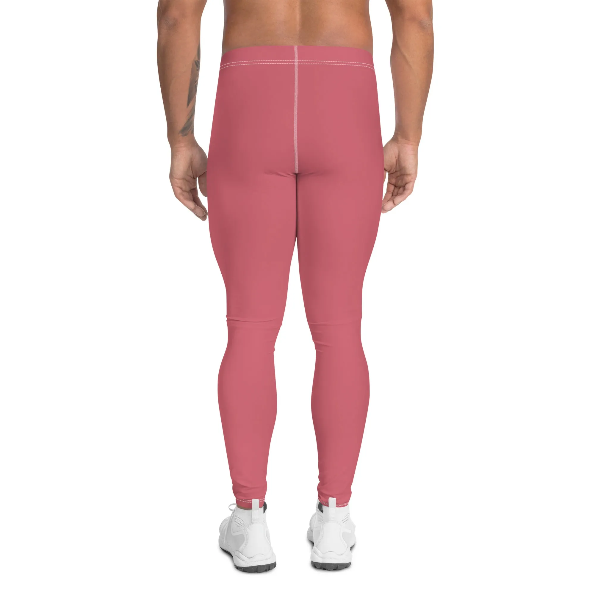 Peach Pink Color Men's Leggings, Solid Pink Color Premium Quality Best Designer Men's Leggings - Made in USA/EU/MX