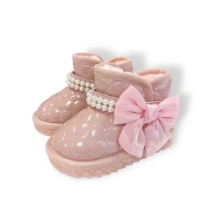 Pearl Strap Quilted Boots - Pink