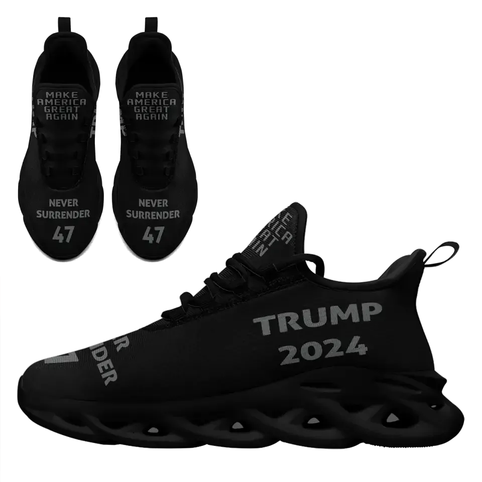 Personalized Dark MAGA Sneakers, Custom Never Surrender Shoes, Support for Trump Maxsoul Shoes