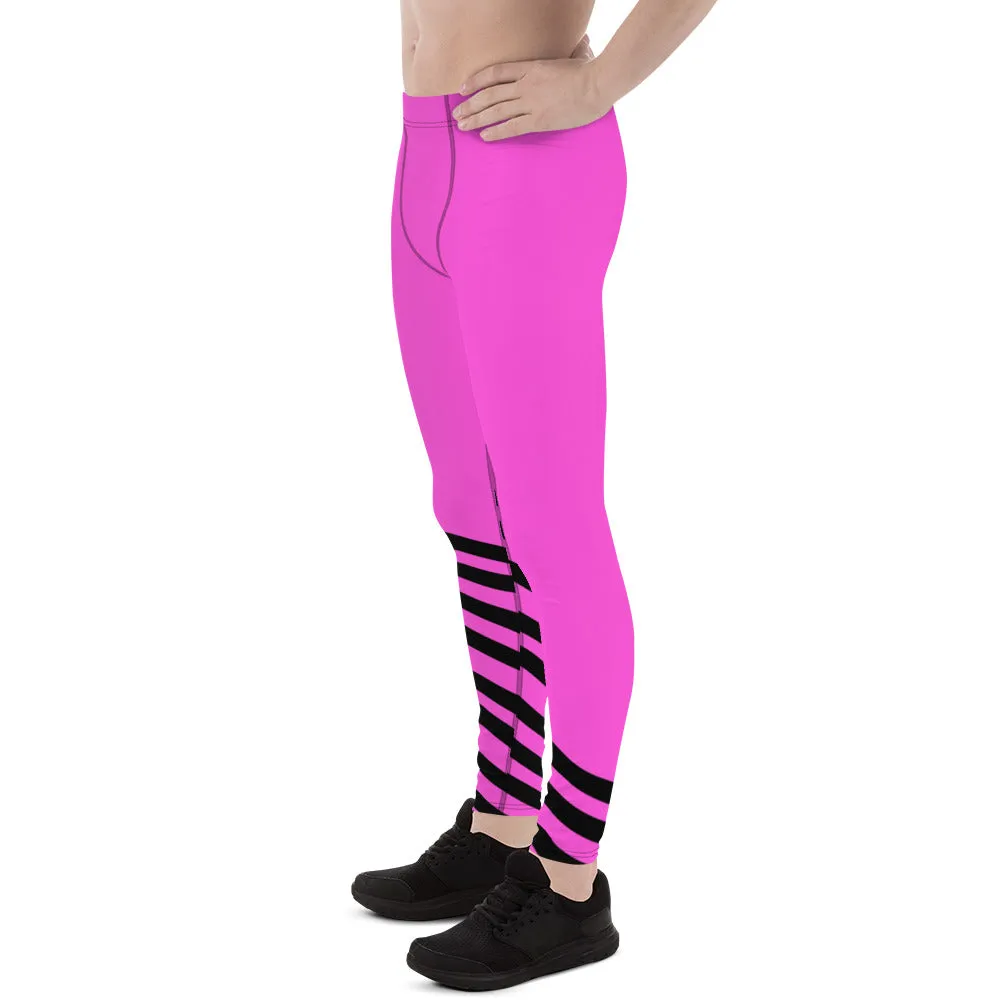 Pink Black Striped Meggings, Athletic Yoga Pants Running Leggings Men's Tights-Made in USA/EU