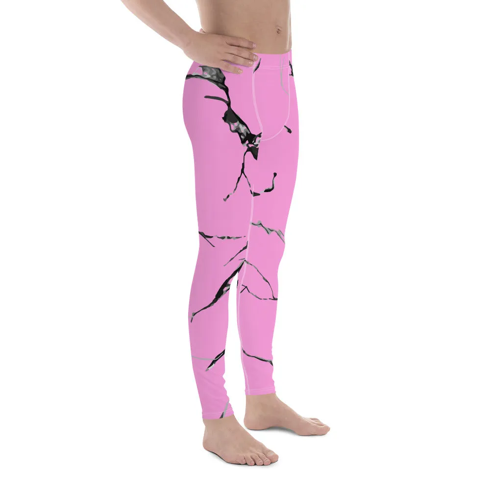 Pink Marble Print Meggings, Best Gray Marble Texture Print Sexy Meggings Men's Tights Leggings-Made in USA/EU