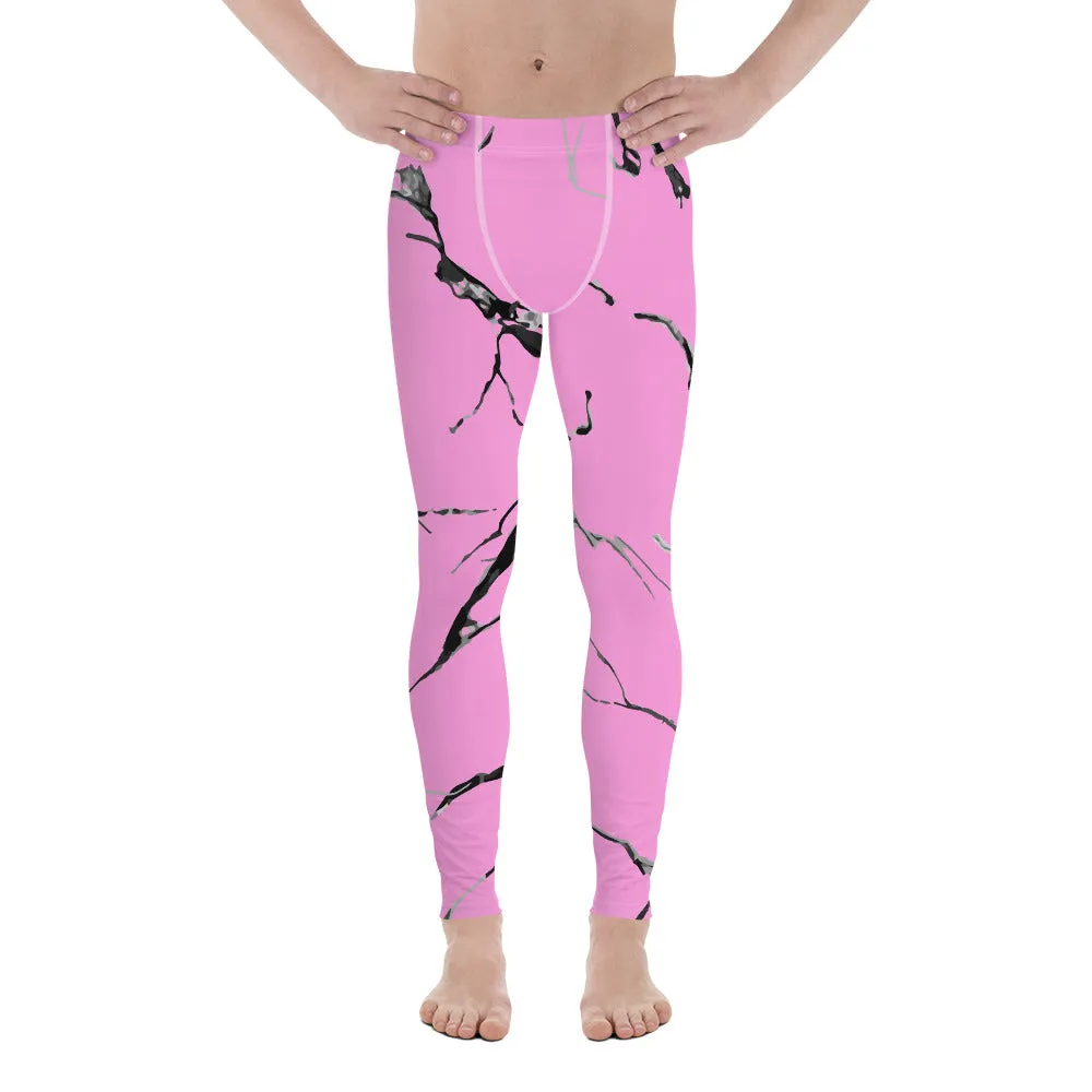 Pink Marble Print Meggings, Best Gray Marble Texture Print Sexy Meggings Men's Tights Leggings-Made in USA/EU