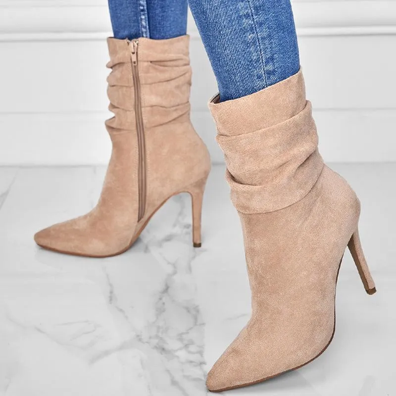 Point Toe Heeled Suede Boots