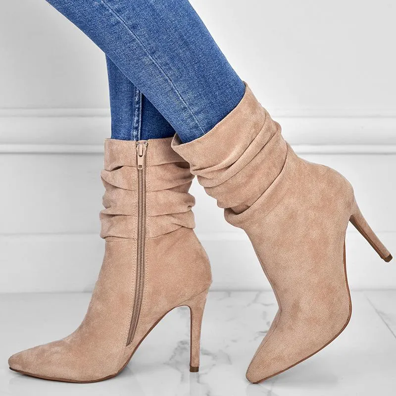 Point Toe Heeled Suede Boots