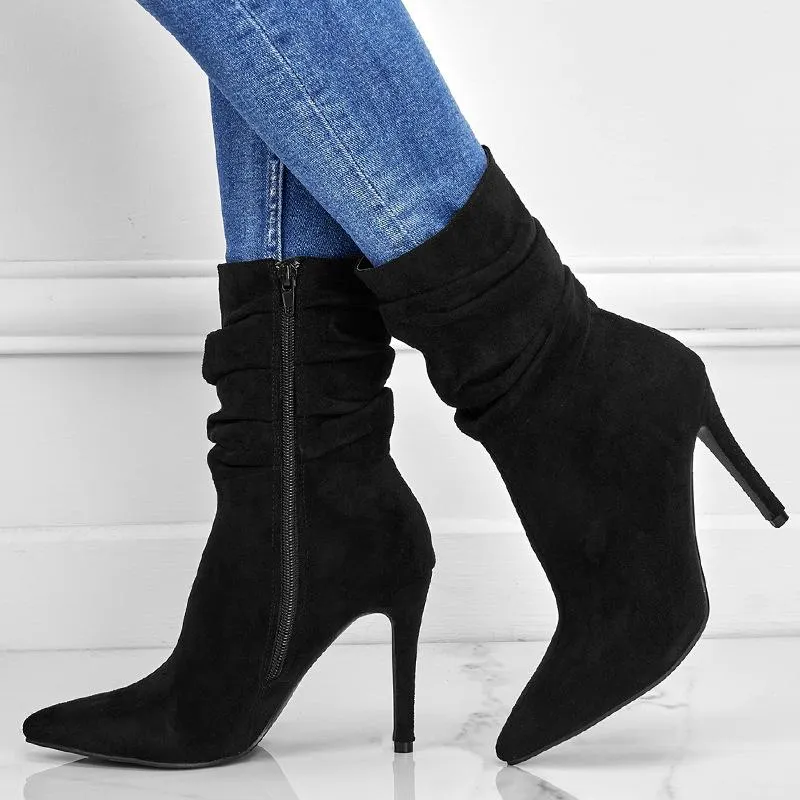 Point Toe Heeled Suede Boots