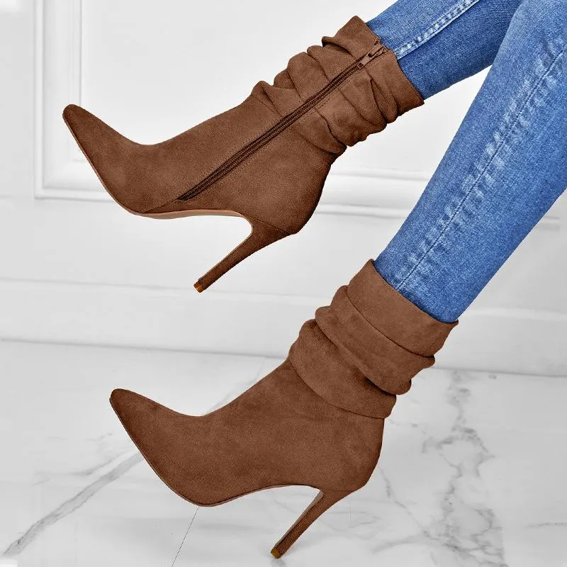 Point Toe Heeled Suede Boots