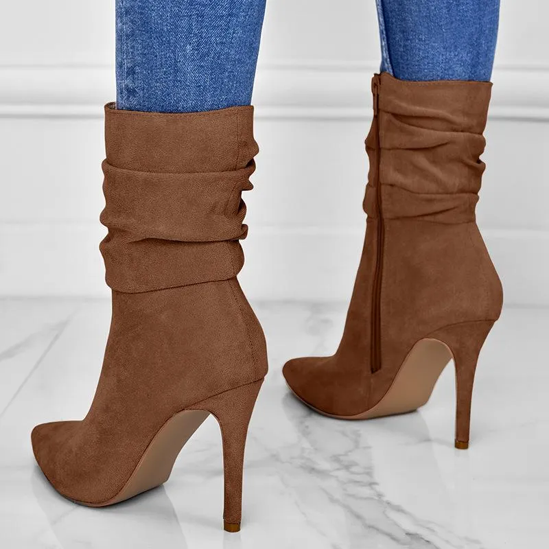 Point Toe Heeled Suede Boots