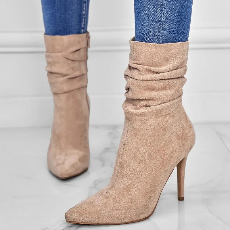 Point Toe Heeled Suede Boots