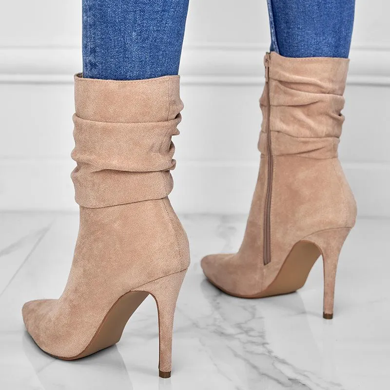 Point Toe Heeled Suede Boots