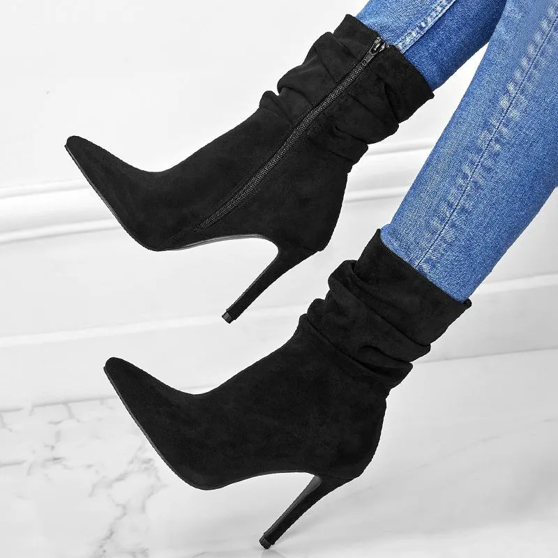 Point Toe Heeled Suede Boots