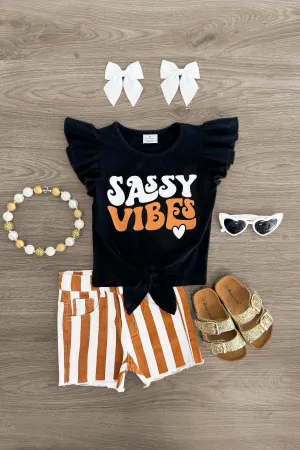 "Sassy Vibes" Striped Denim Short Set