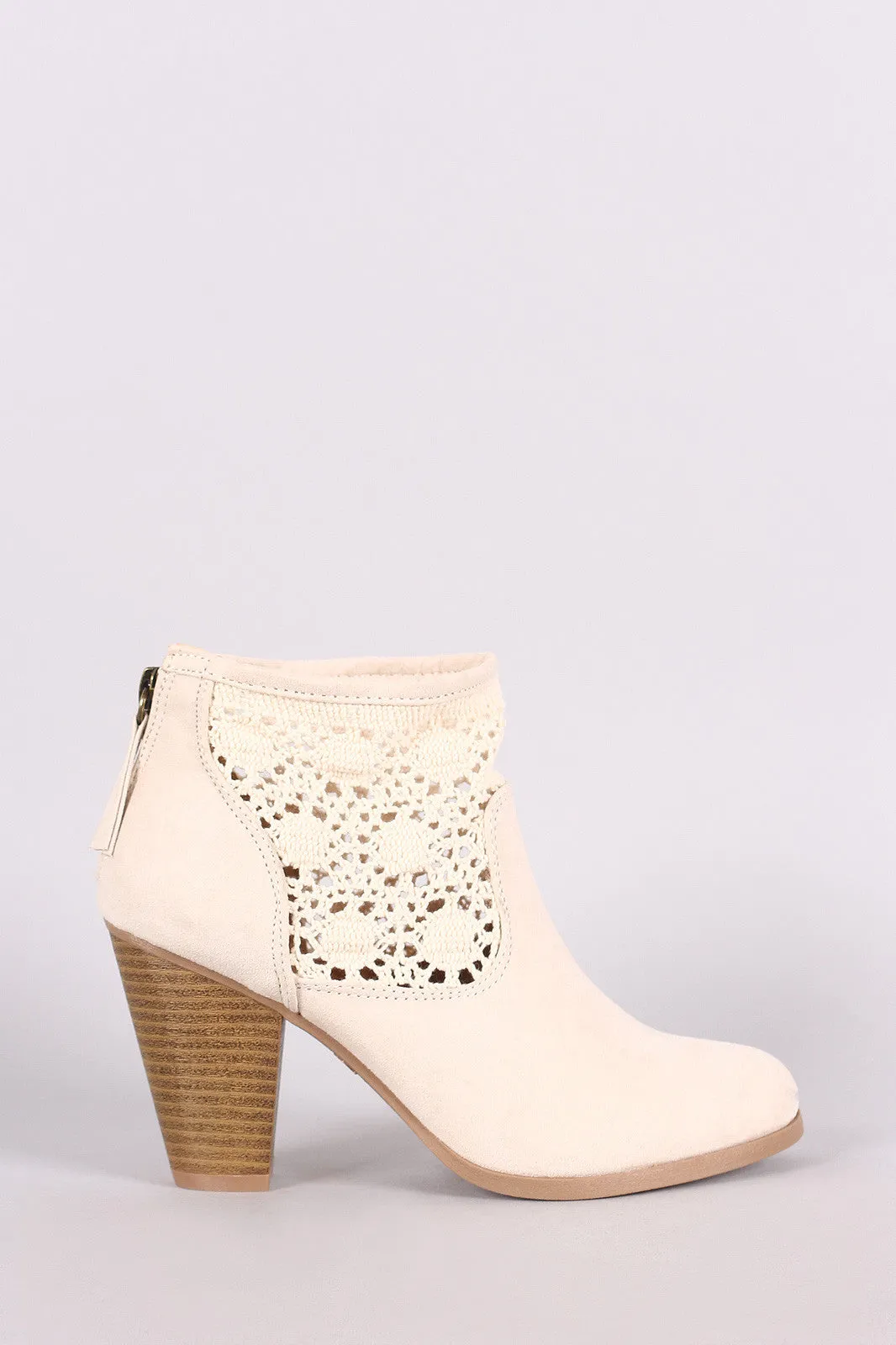 Qupid Crochet Chunky Heeled Ankle Boots