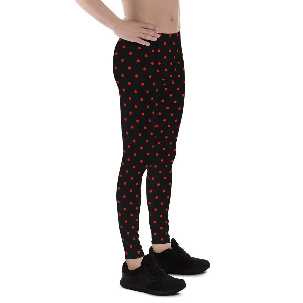 Red Black Ladybug Cute Polka Dots Print Premium Men's Leggings-Made in USA/EU