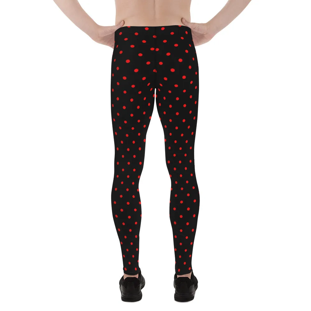 Red Black Ladybug Cute Polka Dots Print Premium Men's Leggings-Made in USA/EU