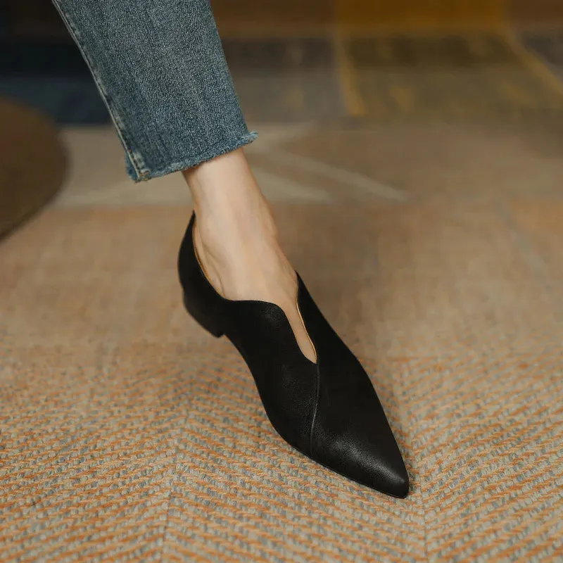 Retro Low Heel Pointed Toe Pumps