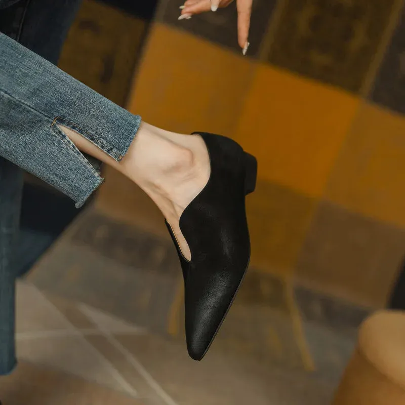 Retro Low Heel Pointed Toe Pumps