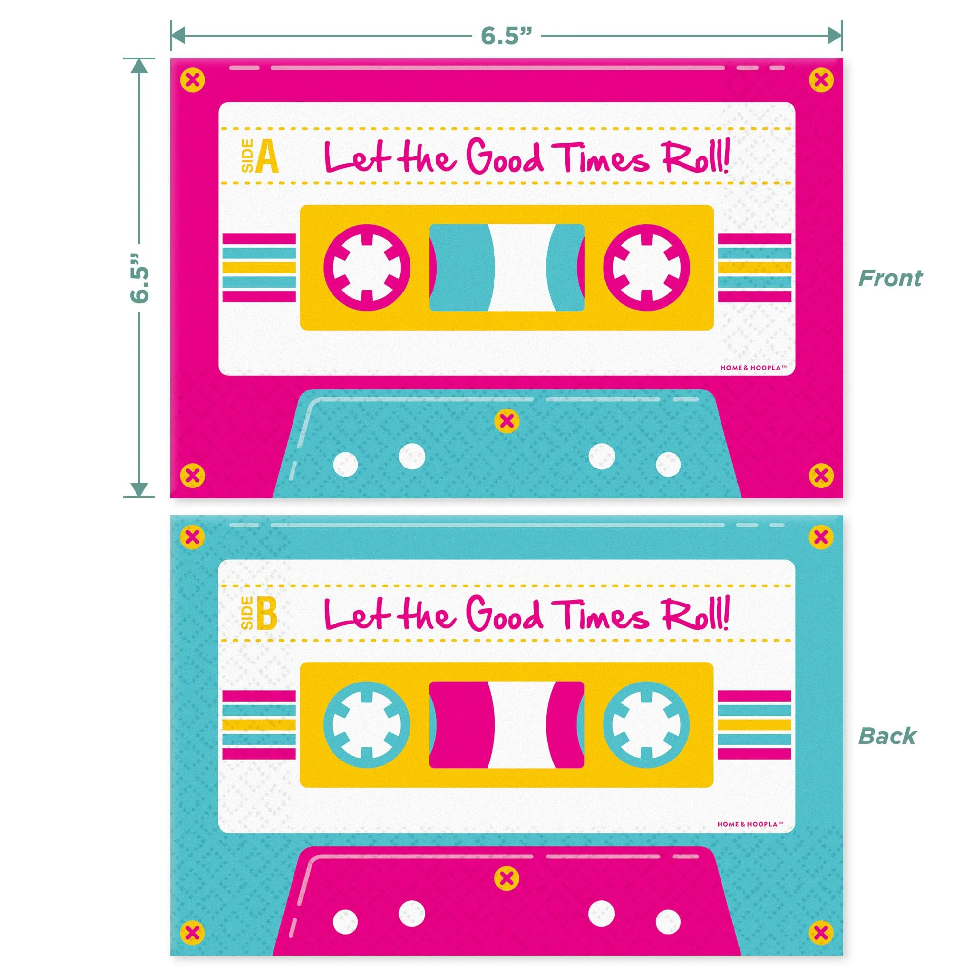 Retro Roller Skate Paper Plates & Cassette Tape Napkins for Decades Party (Serves 16)