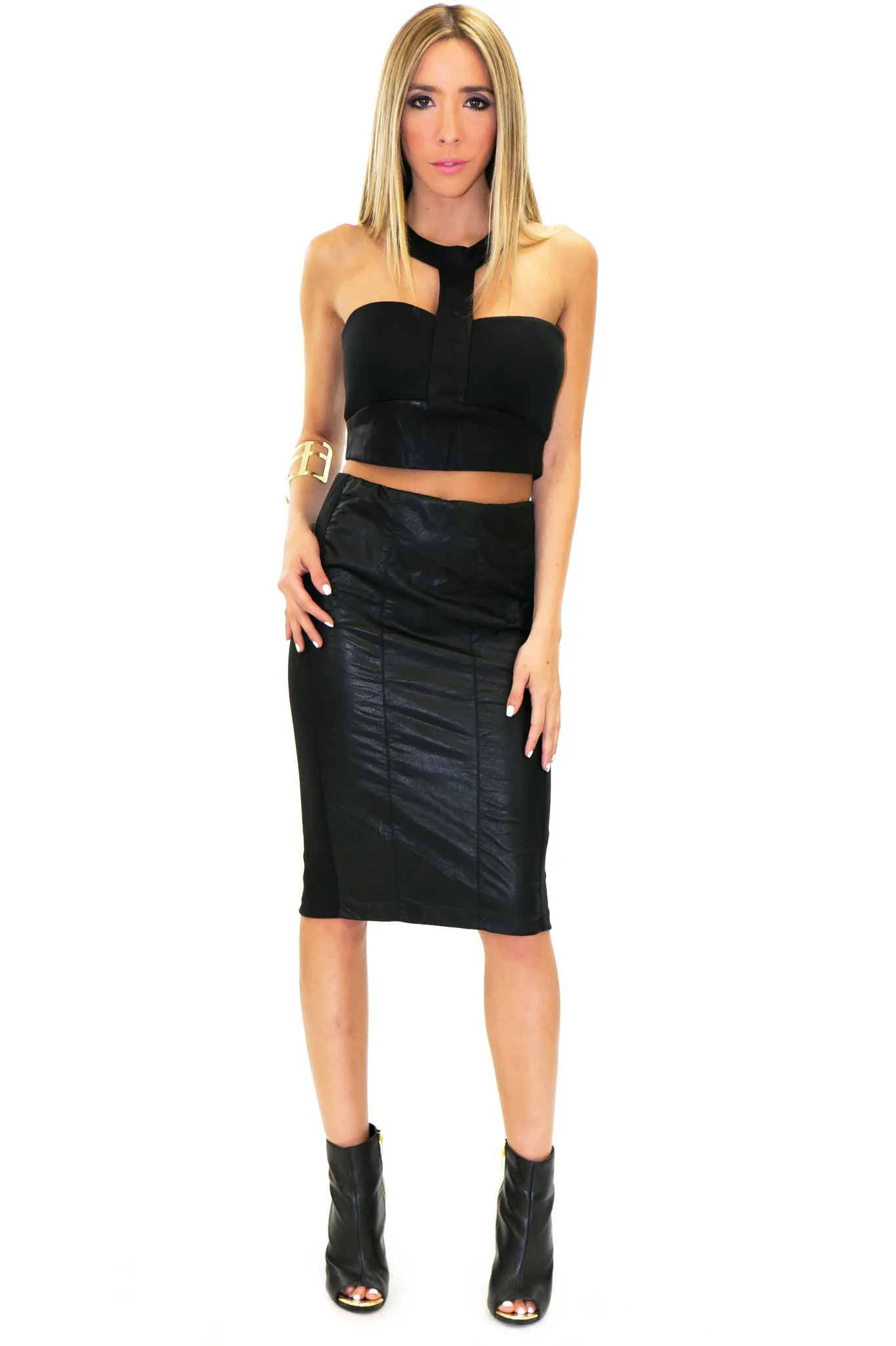 ROM LEATHER CONTRAST CROP TOP /// Only 1-S Left ///