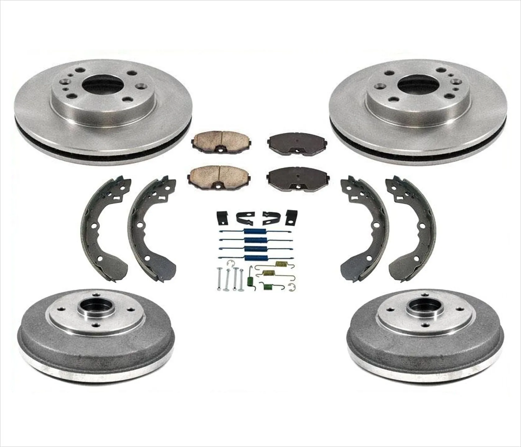 Rotors Pads Brake Drums Shoes Springs No ABS fits 01-02 Kia Rio Without ABS 7pc