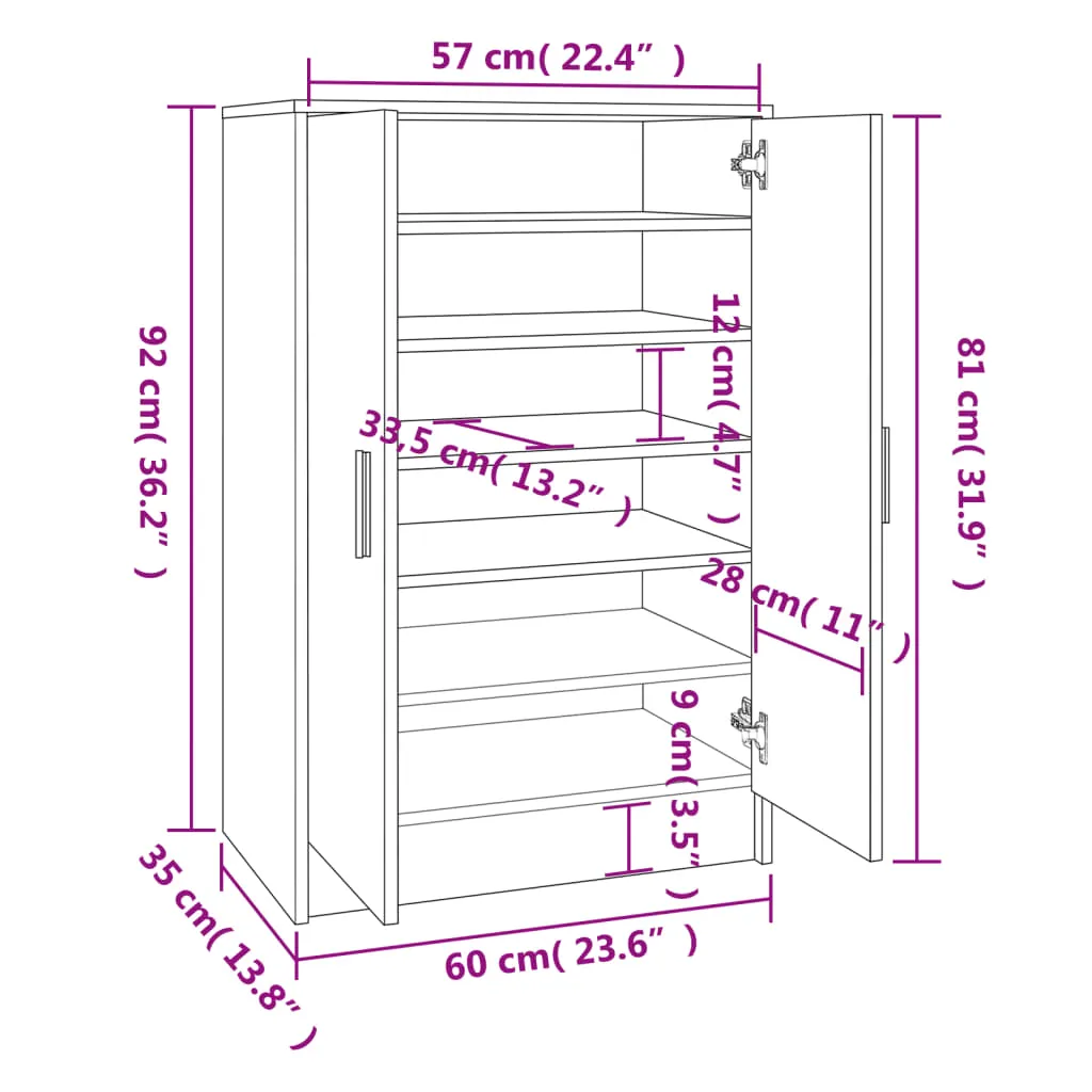 Shoe Cabinet Grey Sonoma 60x35x92 cm Engineered Wood