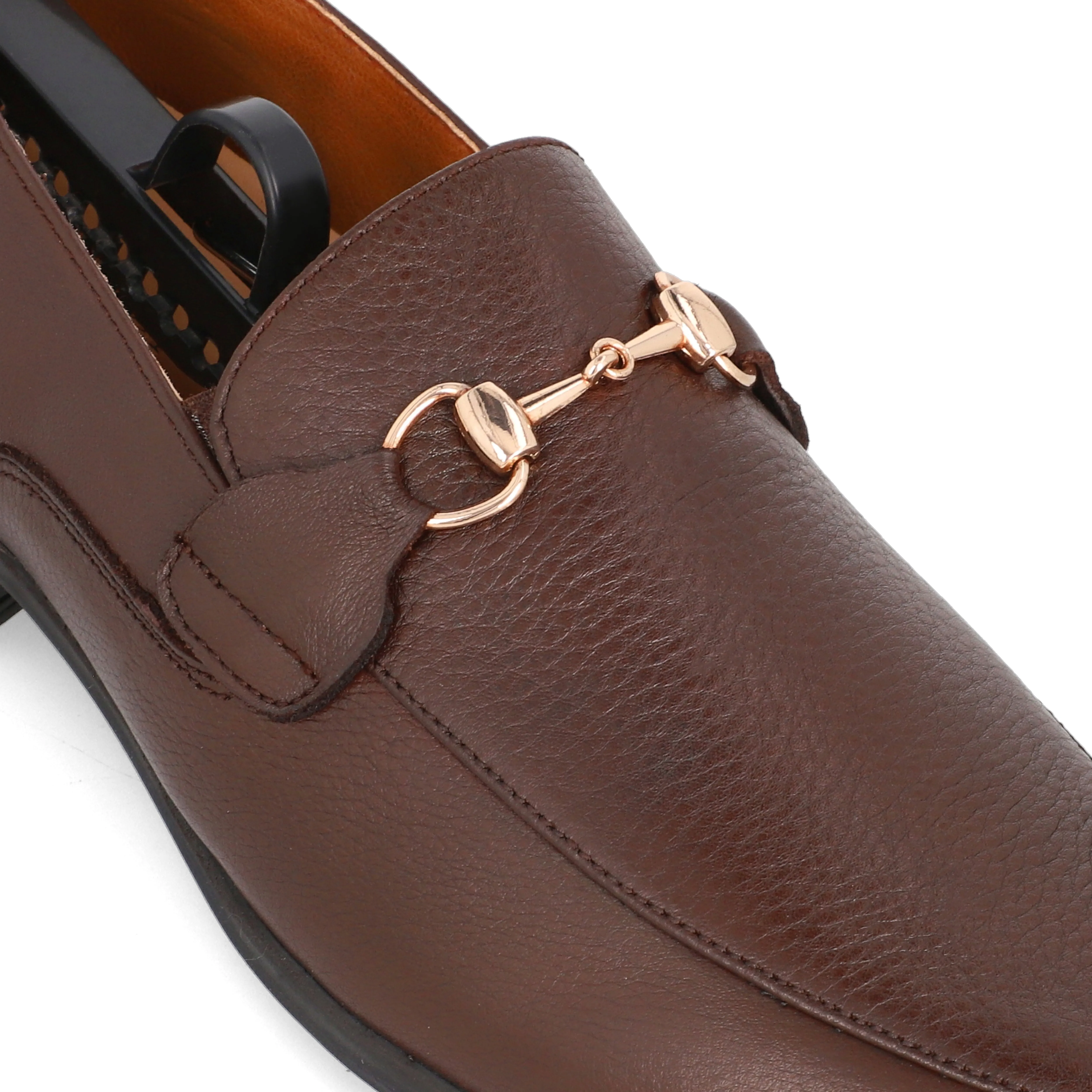 Sleek Golden Buckled Loafers-Brown