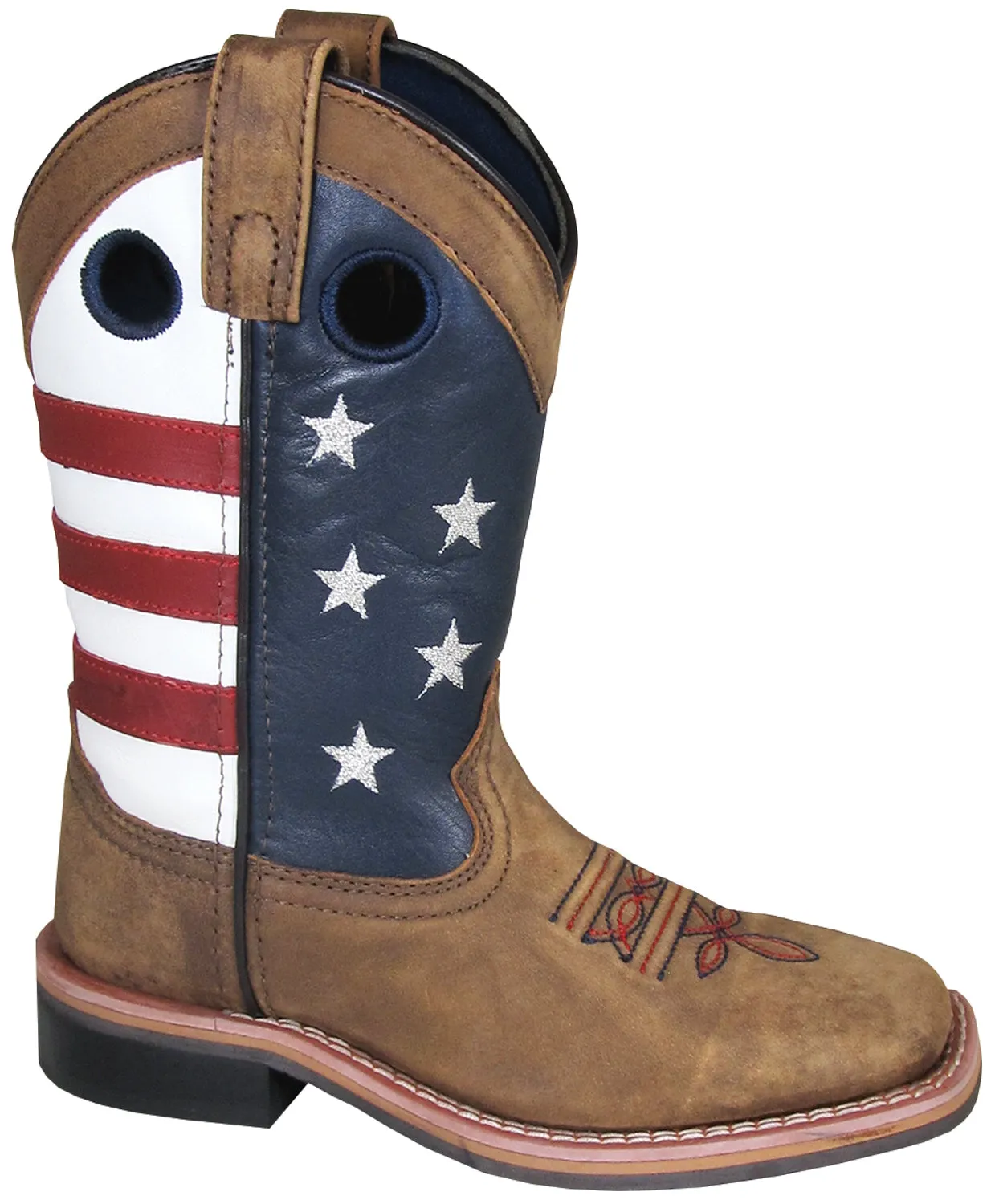 Smoky Mountain Childrens Boys Stars And Stripes Brown Leather Cowboy Boots