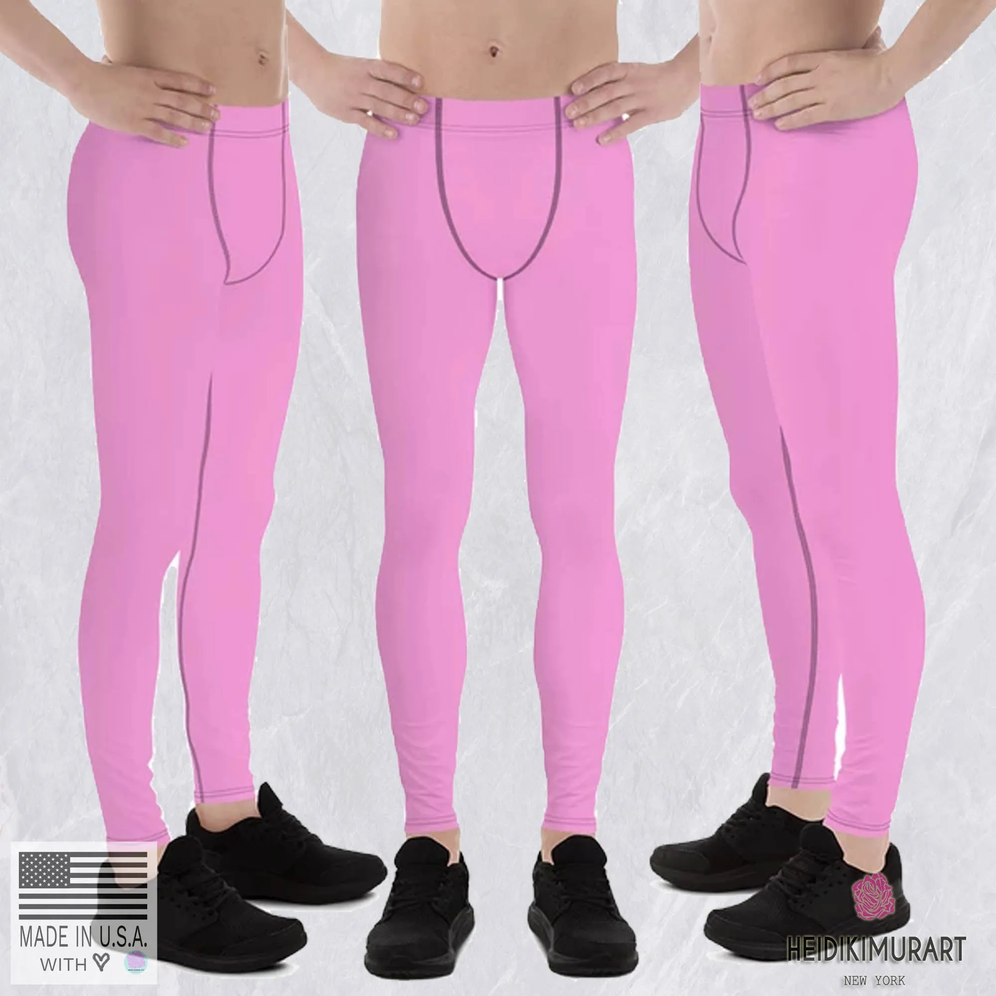 Soft Light Pink Color Meggings, Ballet Pink Color Men's Running Leggings & Run Tights- Made in USA/EU