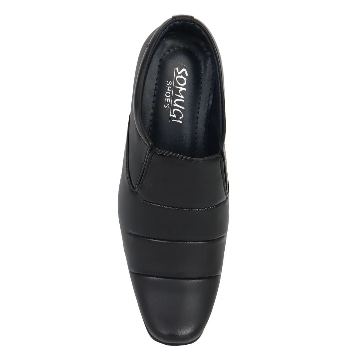 Somugi Mens Black Slip on formal Shoes (matte finish) made by Artificial Leather