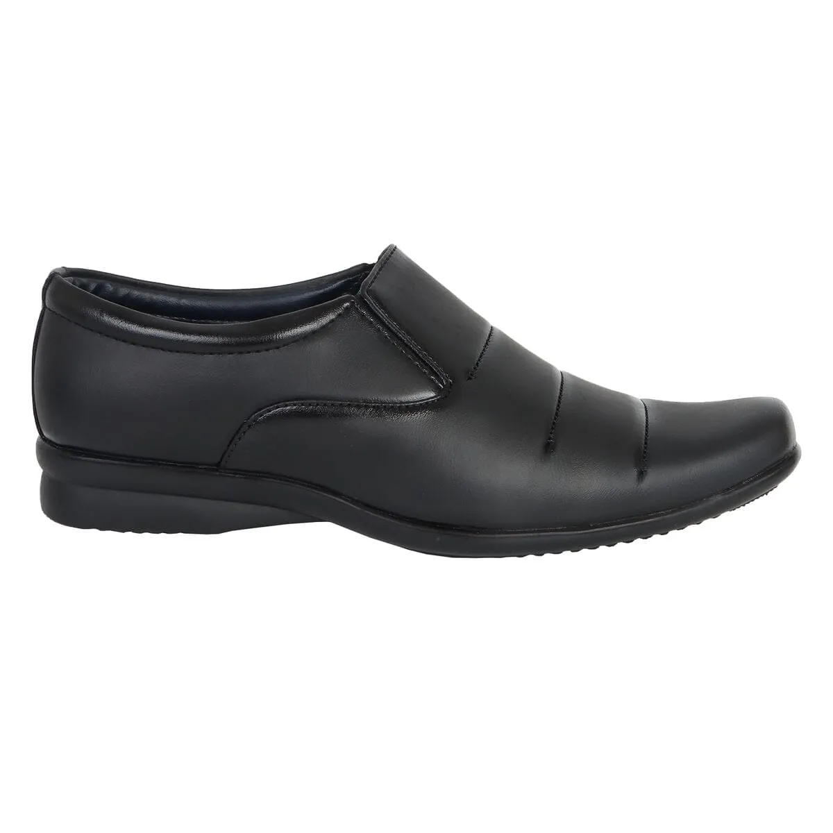 Somugi Mens Black Slip on formal Shoes (matte finish) made by Artificial Leather