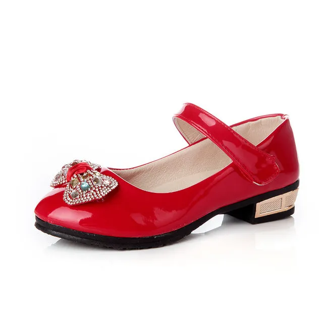 Spring Girls PU Leather Shoes Low Heel Red Black  Autumn Party Stage