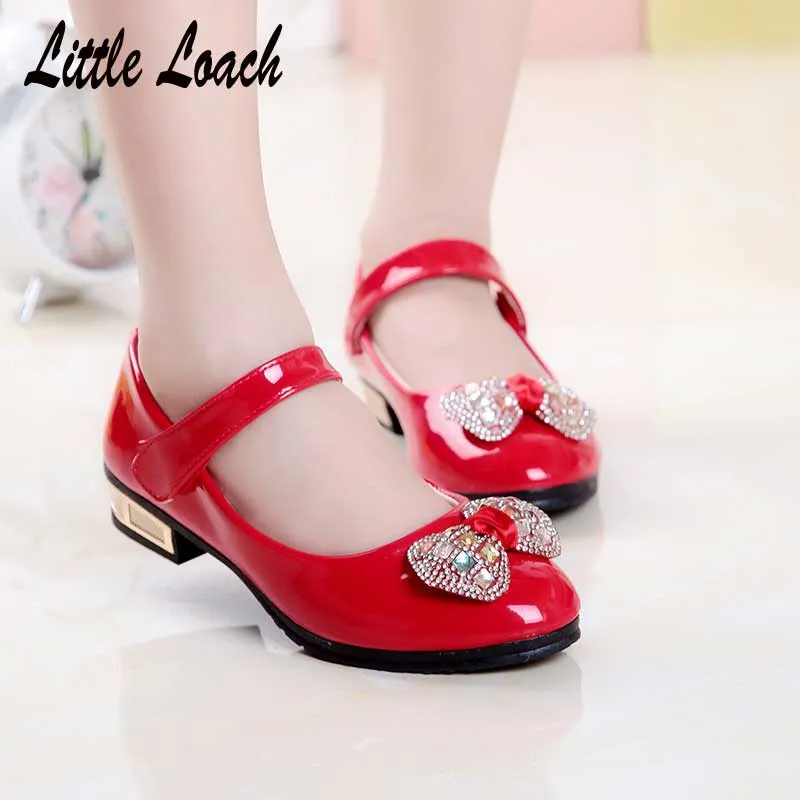 Spring Girls PU Leather Shoes Low Heel Red Black  Autumn Party Stage