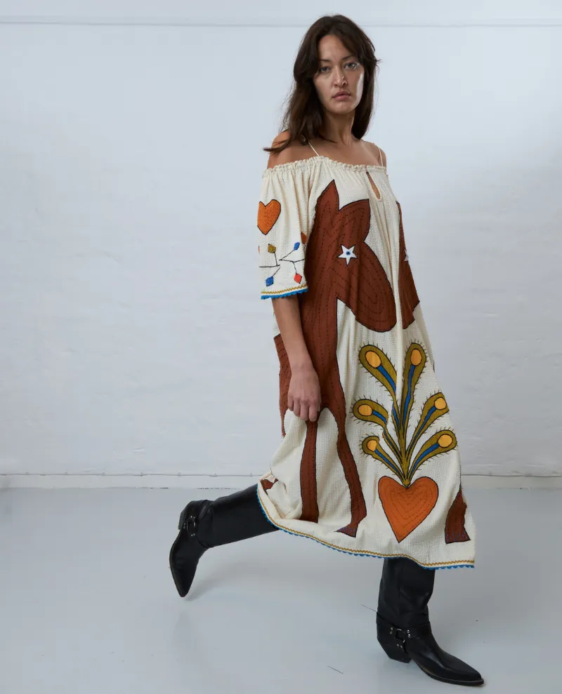 Stella Nova Embroidered Horse Ivory Midi Dress