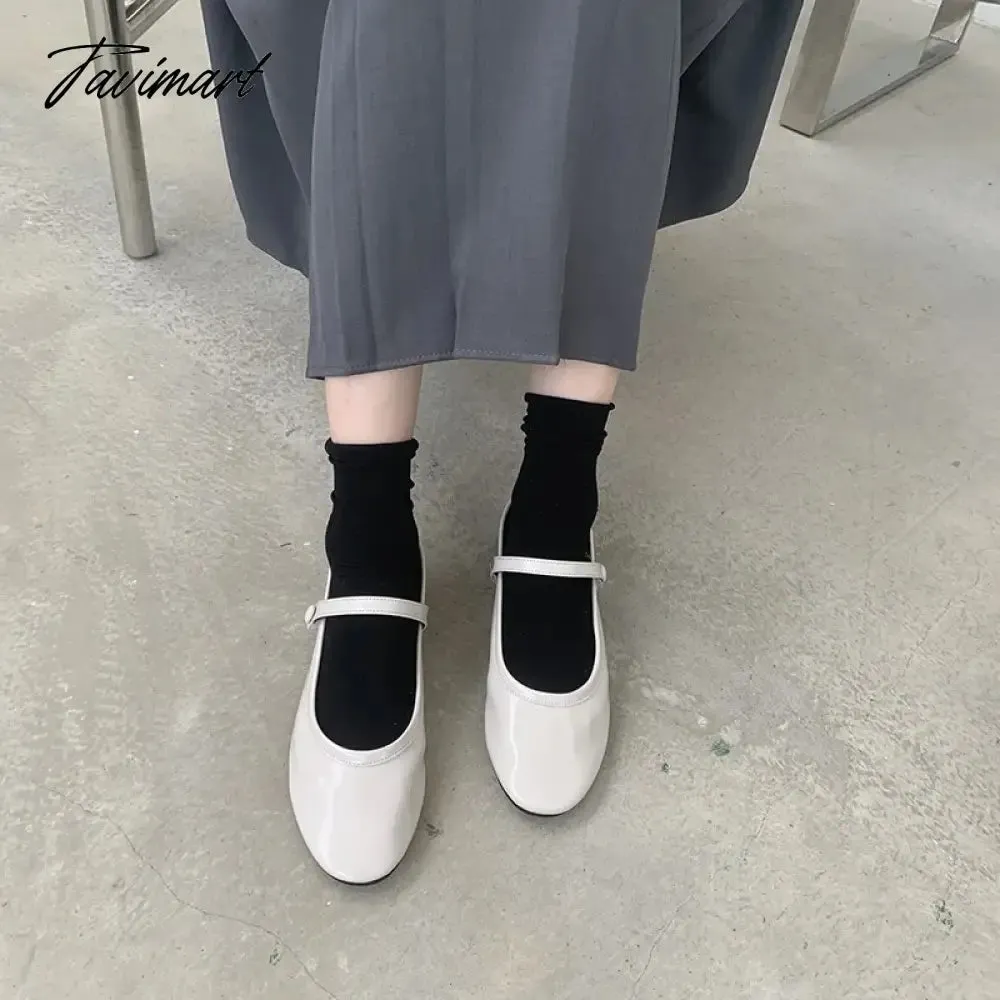 Tavimart New Spring Korea Flats Women Shoes Fashion Mary Jane Shoes Round Toe Hook Loop Women's Shoes Retro PU Flats