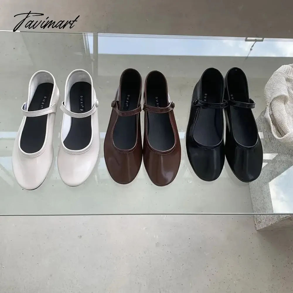 Tavimart New Spring Korea Flats Women Shoes Fashion Mary Jane Shoes Round Toe Hook Loop Women's Shoes Retro PU Flats