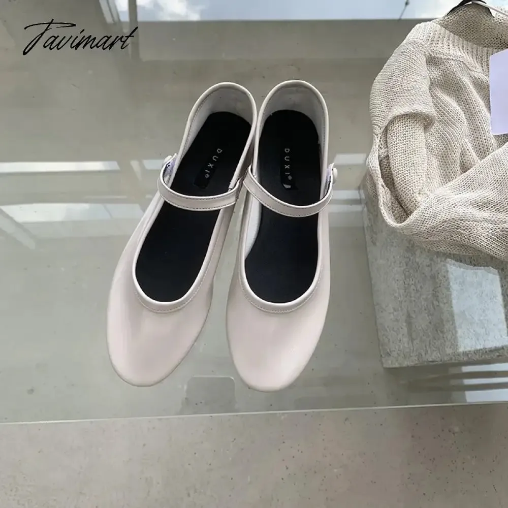 Tavimart New Spring Korea Flats Women Shoes Fashion Mary Jane Shoes Round Toe Hook Loop Women's Shoes Retro PU Flats