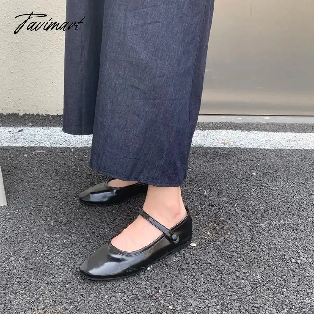 Tavimart New Spring Korea Flats Women Shoes Fashion Mary Jane Shoes Round Toe Hook Loop Women's Shoes Retro PU Flats