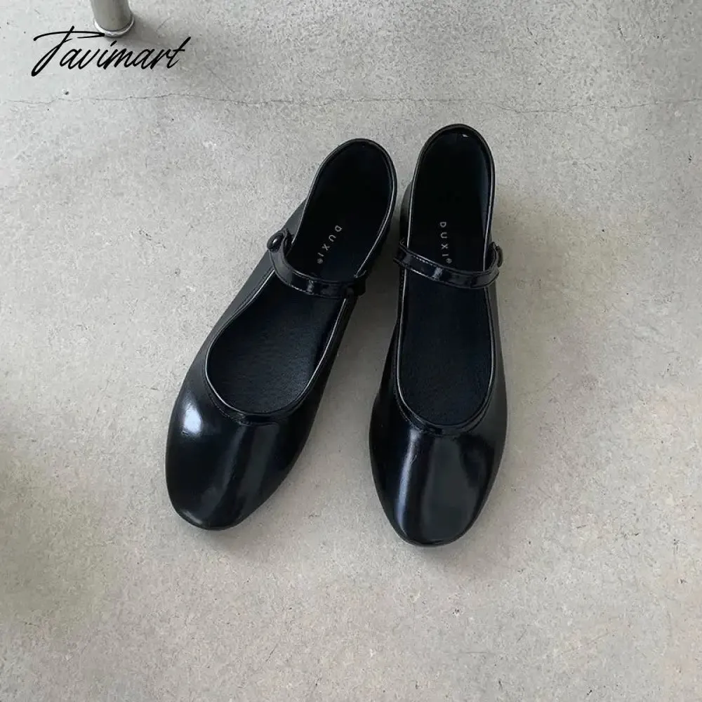 Tavimart New Spring Korea Flats Women Shoes Fashion Mary Jane Shoes Round Toe Hook Loop Women's Shoes Retro PU Flats