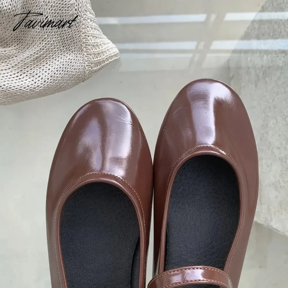 Tavimart New Spring Korea Flats Women Shoes Fashion Mary Jane Shoes Round Toe Hook Loop Women's Shoes Retro PU Flats