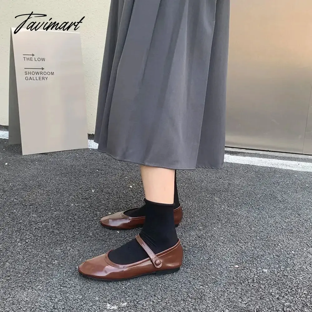 Tavimart New Spring Korea Flats Women Shoes Fashion Mary Jane Shoes Round Toe Hook Loop Women's Shoes Retro PU Flats