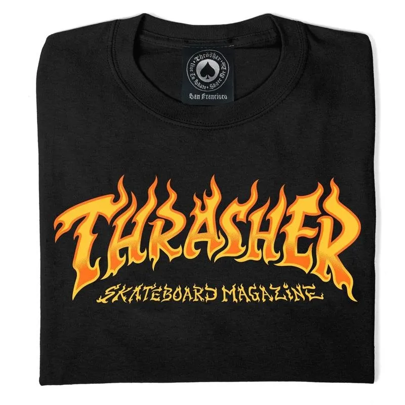 Thrasher Skateboard Magazine Fire Logo Black T-Shirts