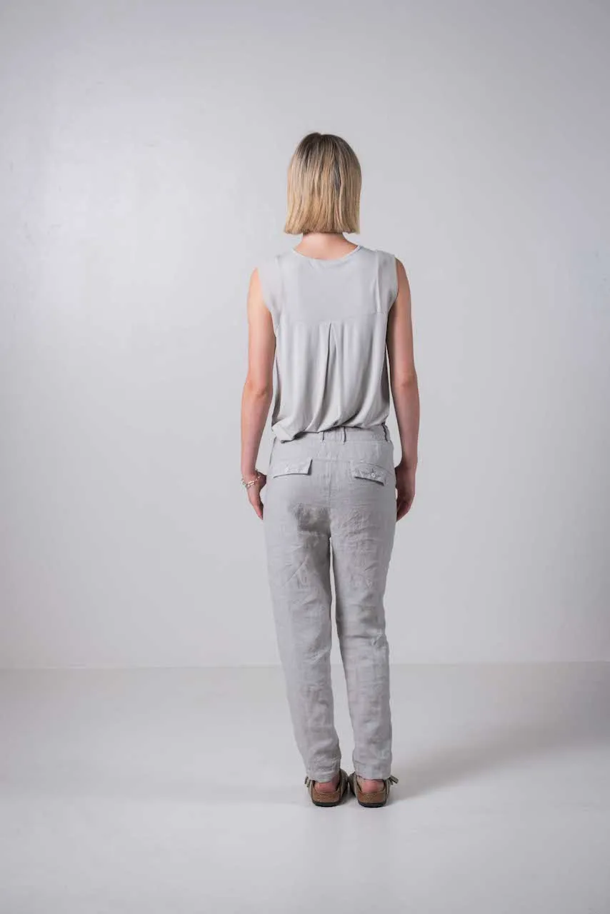 Transit Par Such Tapered Linen Pant in Light Grey