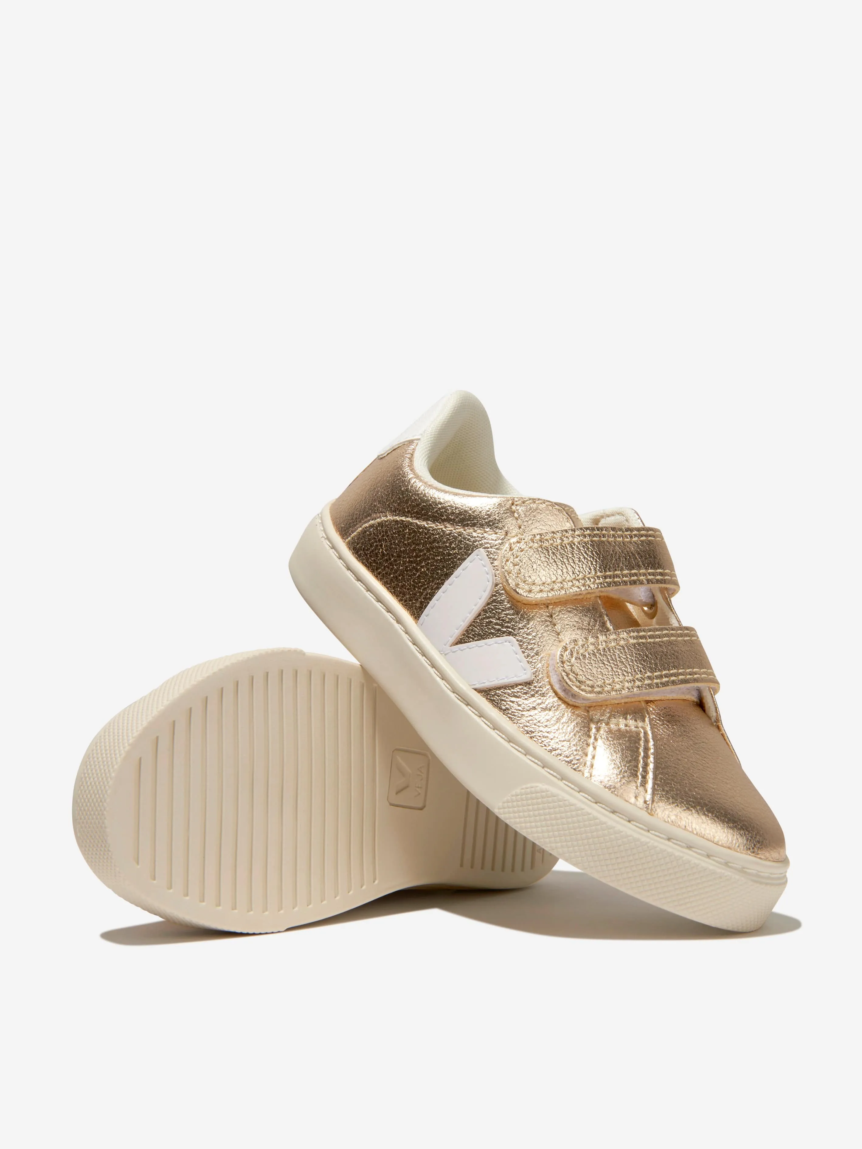 Veja Girls ChromeFree Leather Esplar Trainers in Gold