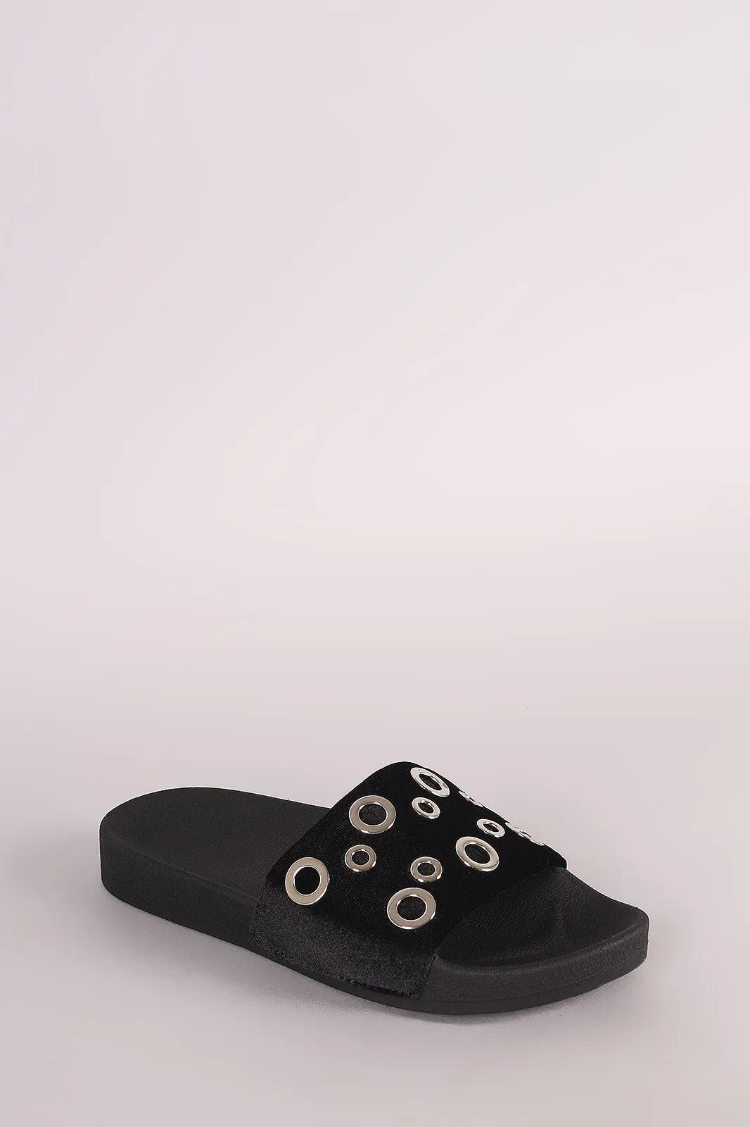 Velvet Grommet Embellished Slide Sandal