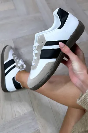 WHITE BLACK FLAT LACE UP SNEAKERS TRAINERS