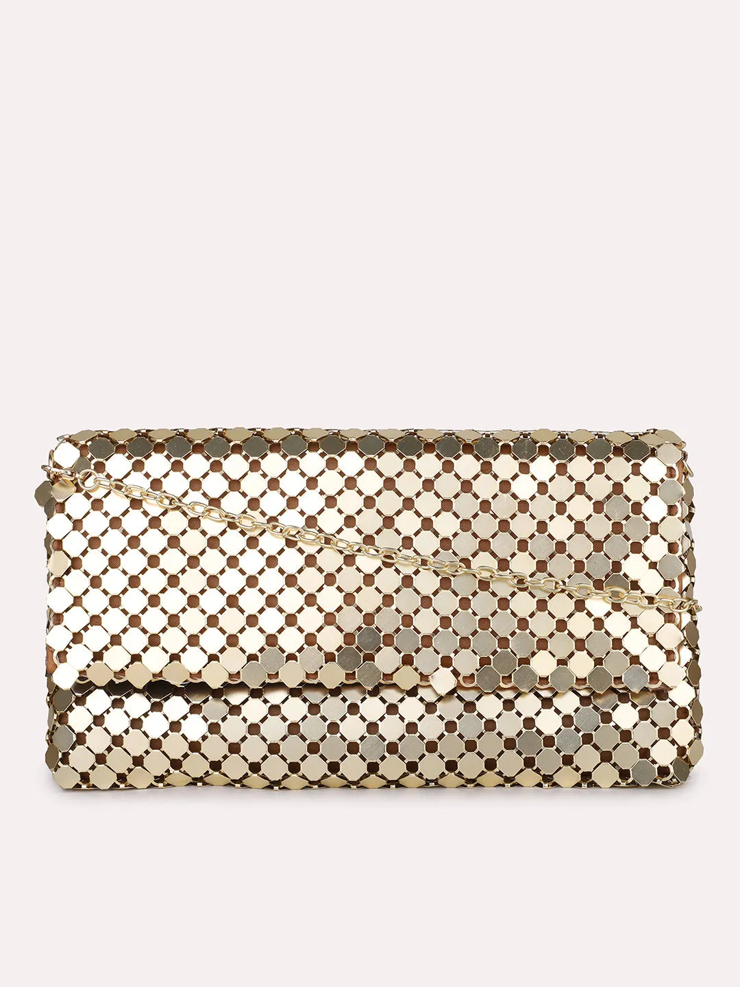 Women Brown Dual Toned Embellished Foldover Clutch