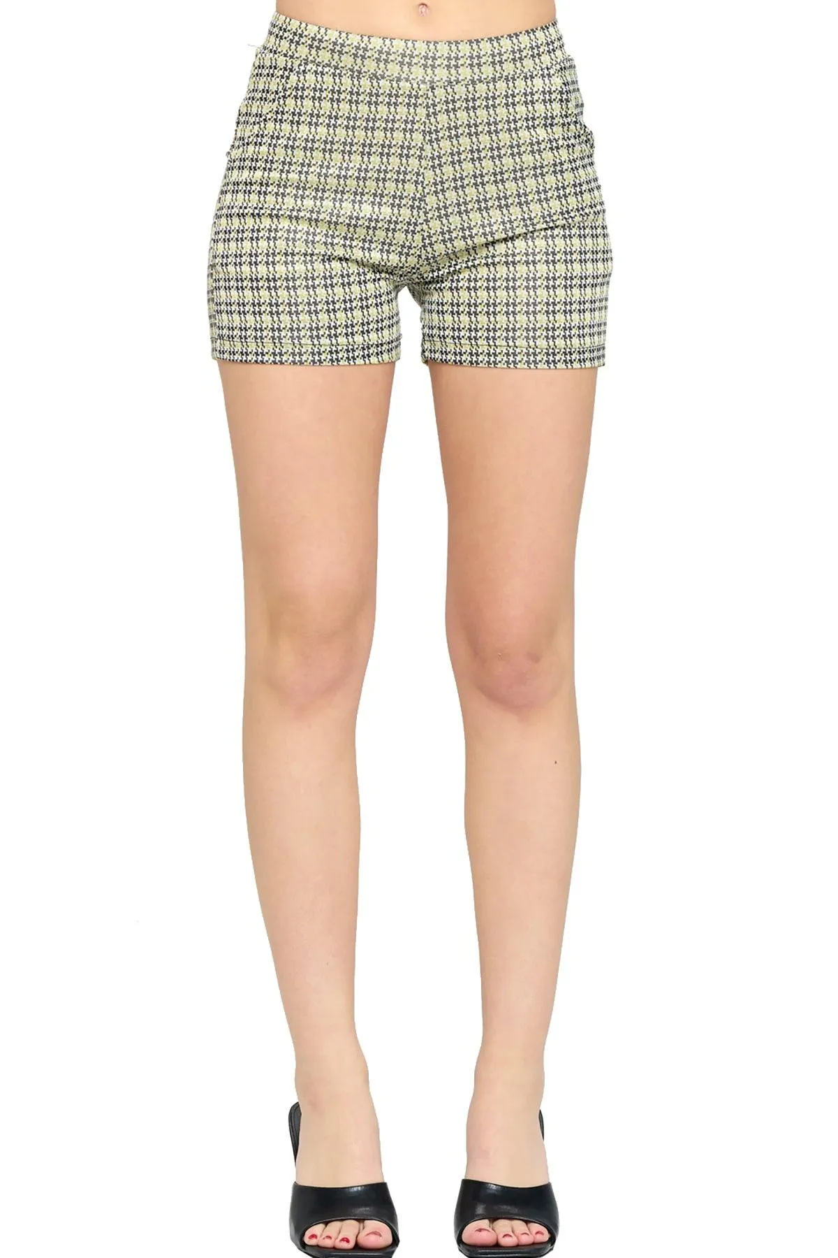 Women's Casual Plaid Print Fitted Shorts With Pocket