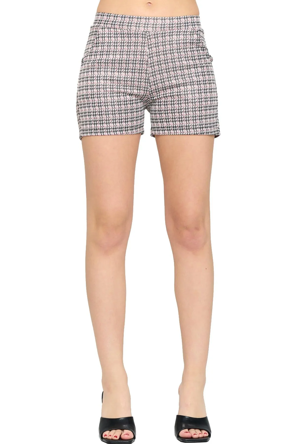 Women's Casual Plaid Print Fitted Shorts With Pocket