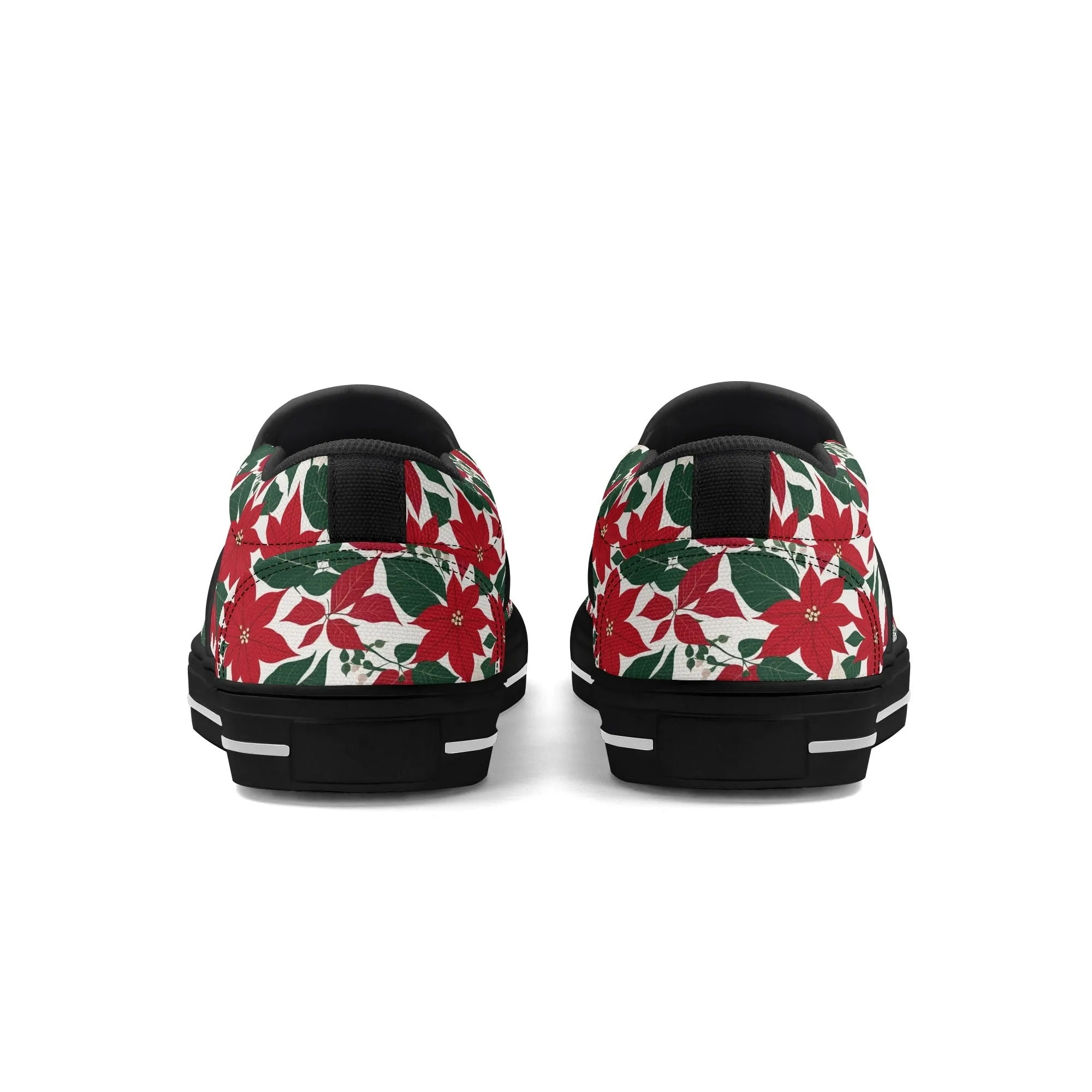 Womens Red and White Poinsettia Flower Rubber Slip On Shoes