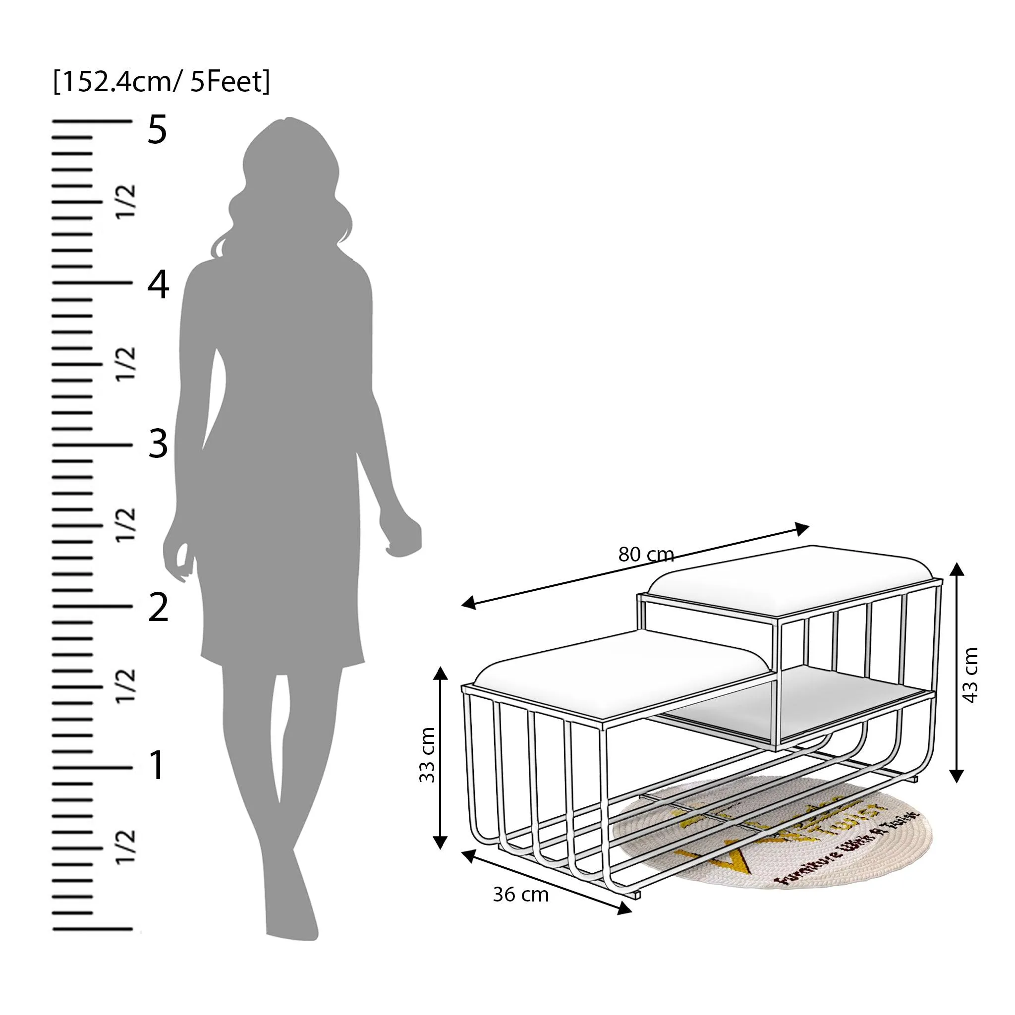 Wooden Twist Cage Style Rectangular Wrought Iron 2 Shelf Shoe Rack Bench